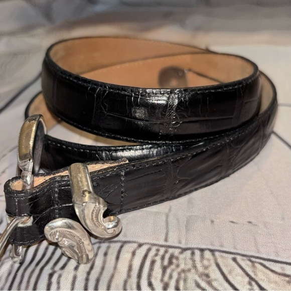Vintage Brighton 24503 Silver Buckle Black Leather Belt XL 1990s Western- main image 5